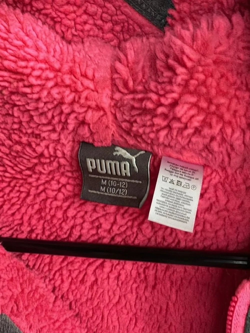 PUMA Sherpa Lined Full Zip Hoodie Gray Pink Girls Large (14/16) Great Condition